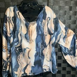 NWOT blue and tan marble blouse